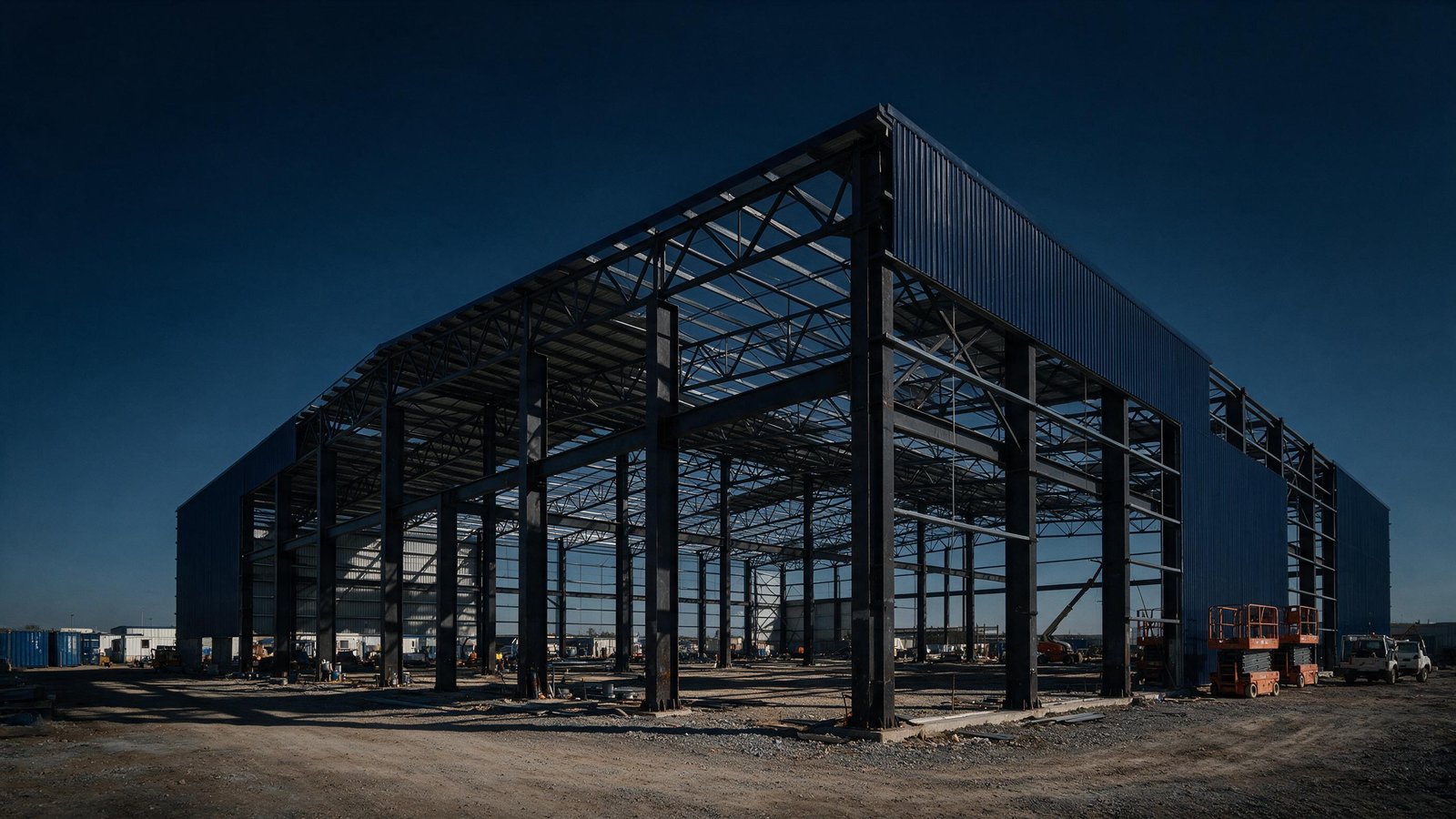 Pre-engineered steel building under construction